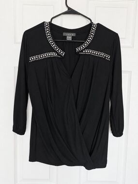 lola Black Beaded Wrap-Style Blouse